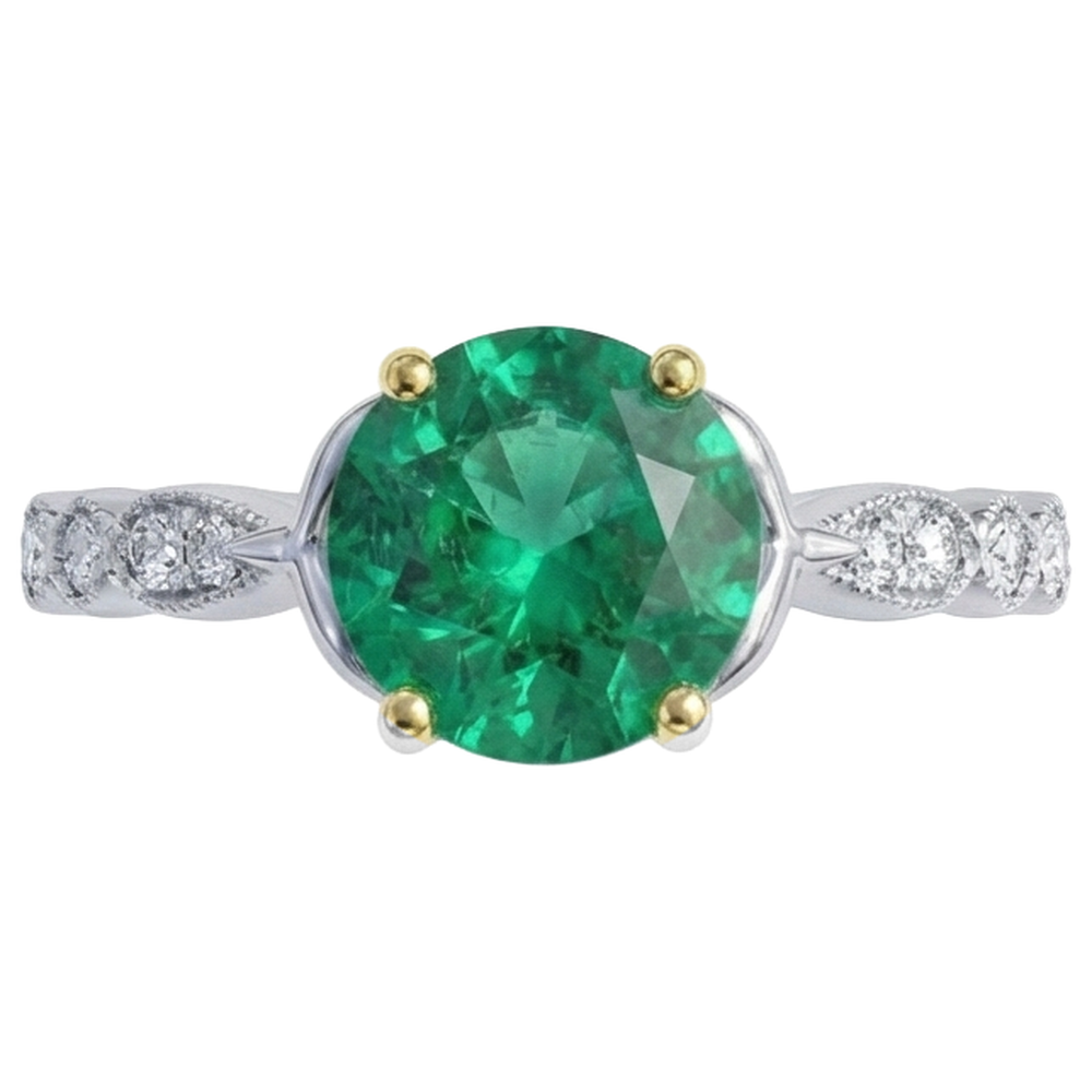 Natural Real ( Not Lab Grown ) May Birthstone Green Emerald GIA Ring Milgrain Diamond Jewelry