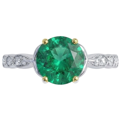 Natural Real ( Not Lab Grown ) May Birthstone Green Emerald GIA Ring Milgrain Diamond Jewelry