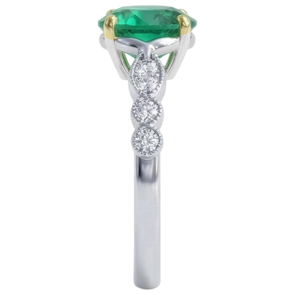 Natural Real ( Not Lab Grown ) May Birthstone Green Emerald GIA Ring Milgrain Diamond Jewelry