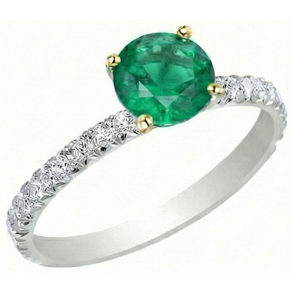 Natural Real ( Not Lab Grown ) May Birthstone Green Emerald GIA Ring With Diamonds Round Cut