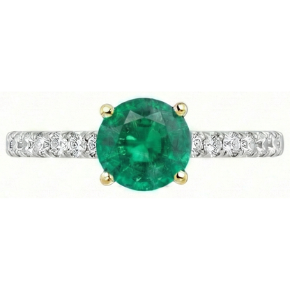 Natural Real ( Not Lab Grown ) May Birthstone Green Emerald GIA Ring With Diamonds Round Cut