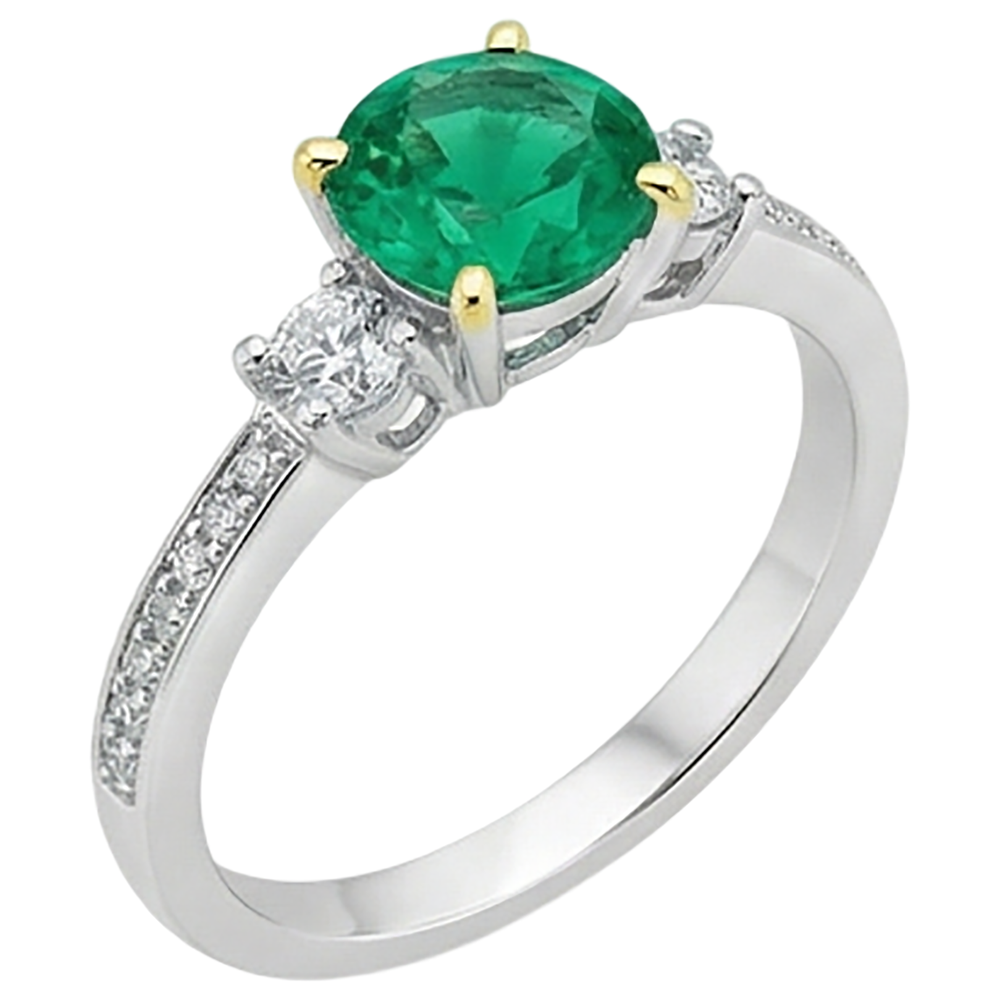 Natural Real ( Not Lab Grown ) May Birthstone Ring Green Emerald GIA Round Cut Diamonds