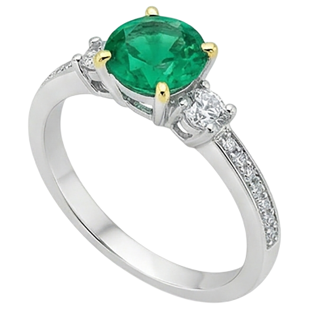 Natural Real ( Not Lab Grown ) May Birthstone Ring Green Emerald GIA Round Cut Diamonds