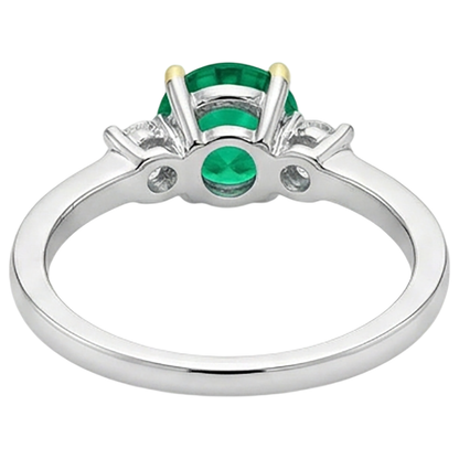 Natural Real ( Not Lab Grown ) May Birthstone Ring Green Emerald GIA Round Cut Diamonds