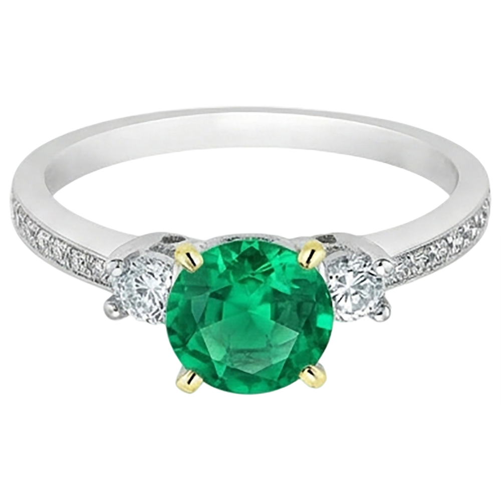 Natural Real ( Not Lab Grown ) May Birthstone Ring Green Emerald GIA Round Cut Diamonds