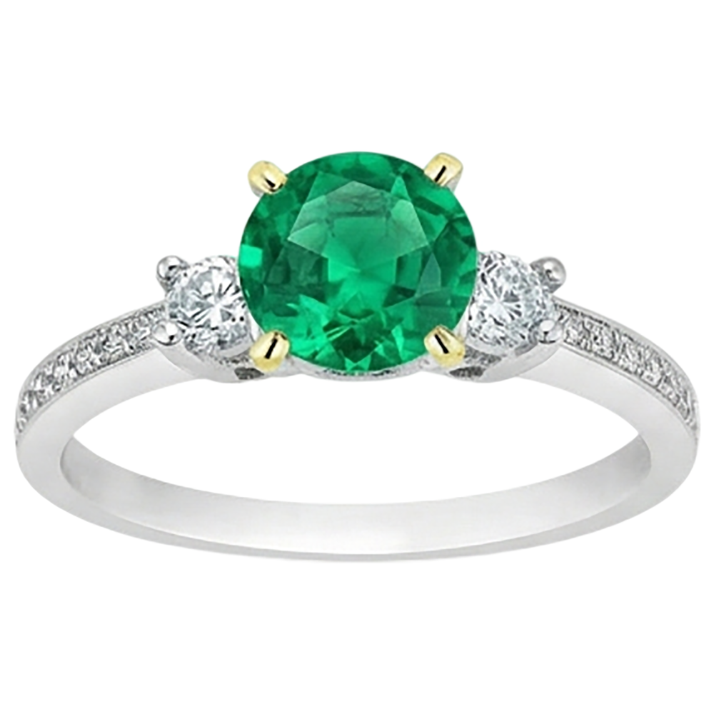 Natural Real ( Not Lab Grown ) May Birthstone Ring Green Emerald GIA Round Cut Diamonds