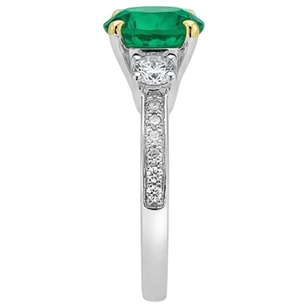 Natural Real ( Not Lab Grown ) May Birthstone Ring Green Emerald GIA Round Cut Diamonds