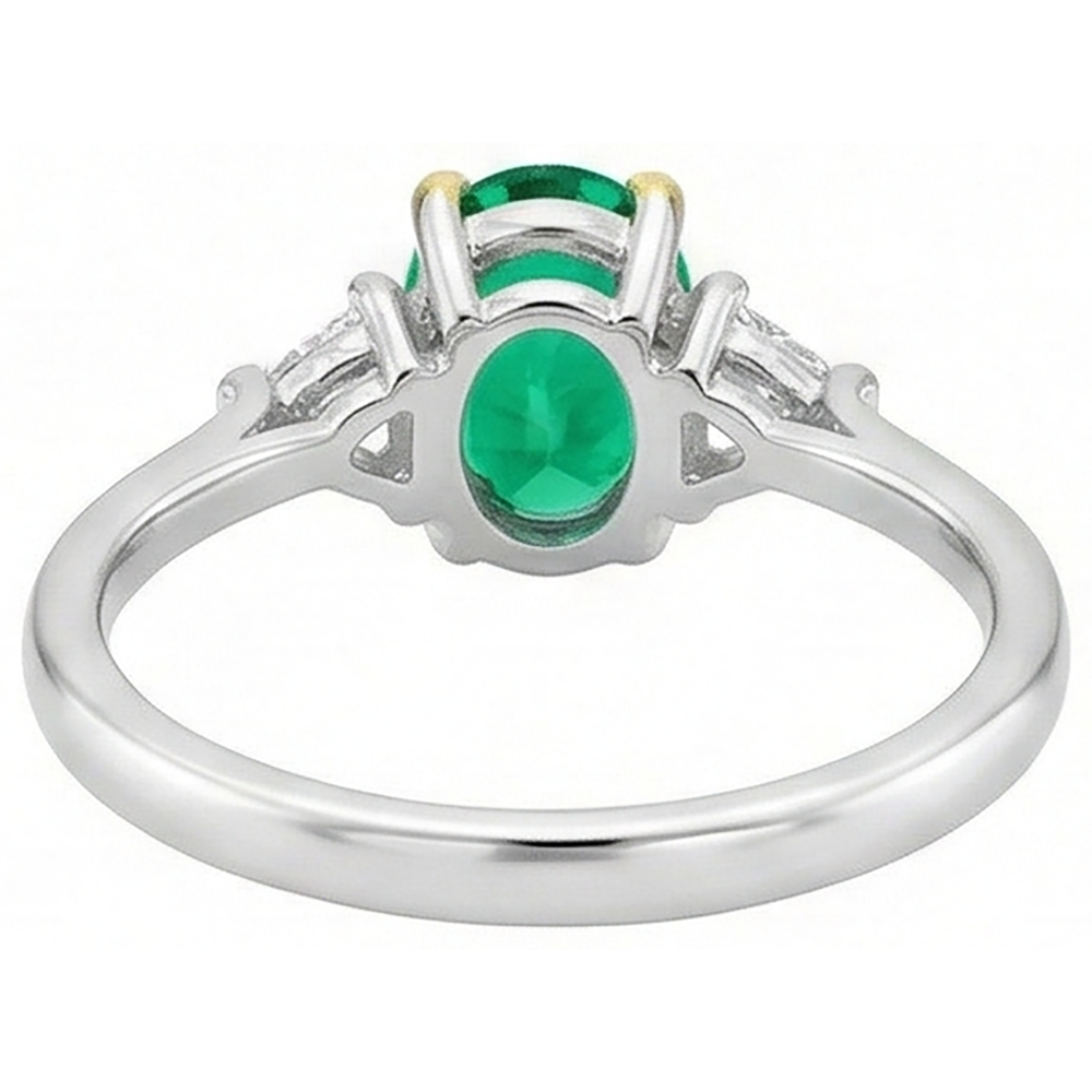 Natural Real ( Not Lab Grown ) May Birthstone Ring Green Emerald GIA Trilliant Diamonds