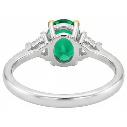 Natural Real ( Not Lab Grown ) May Birthstone Ring Green Emerald GIA Trilliant Diamonds