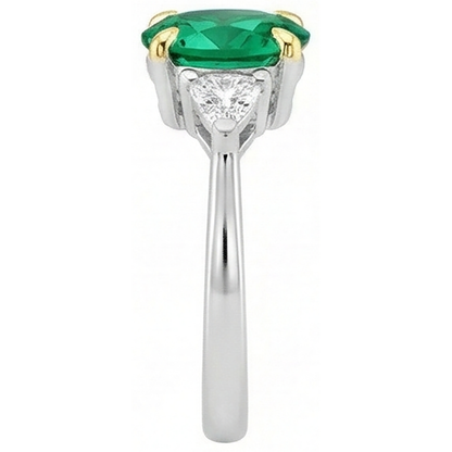 Natural Real ( Not Lab Grown ) May Birthstone Ring Green Emerald GIA Trilliant Diamonds