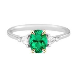 May Birthstone Ring Green Emerald Trilliant Diamonds