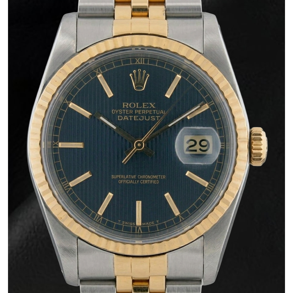 Men Rolex Stainless Steel & Gold Watch Blue Dial QUICK SET