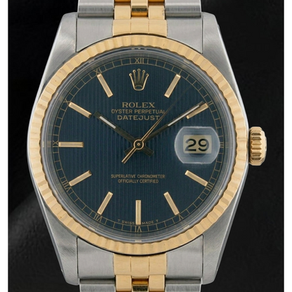 Men Rolex Stainless Steel & Gold Watch Blue Dial QUICK SET