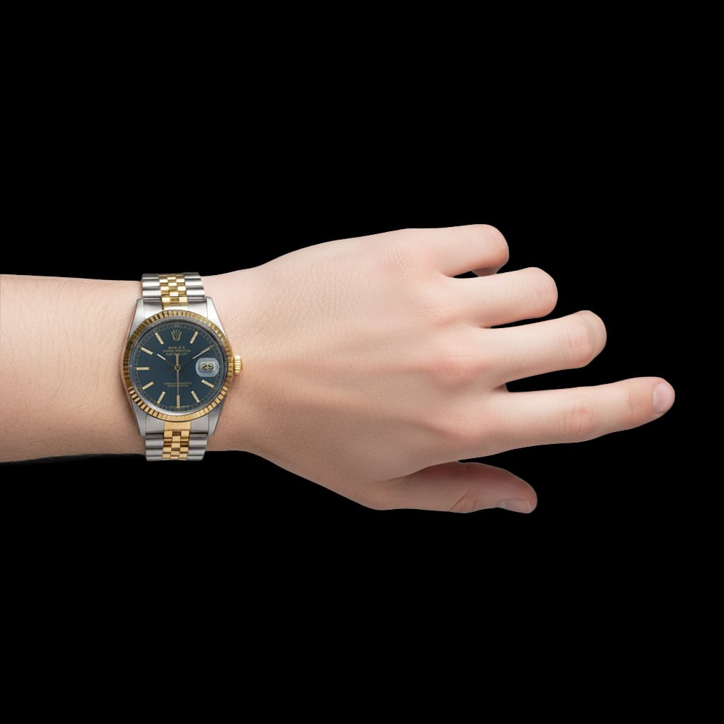 Men Rolex Stainless Steel & Gold Watch Blue Dial QUICK SET