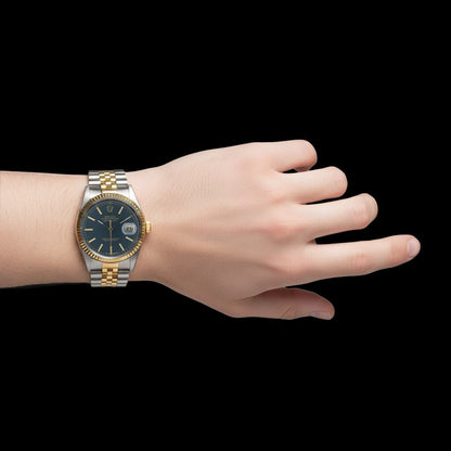 Men Rolex Stainless Steel & Gold Watch Blue Dial QUICK SET