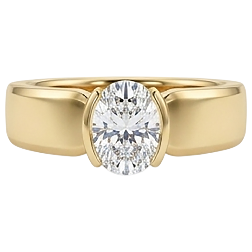 Men Solitaire Ring Oval Diamond 1.50 Carats Yellow Gold Jewelry