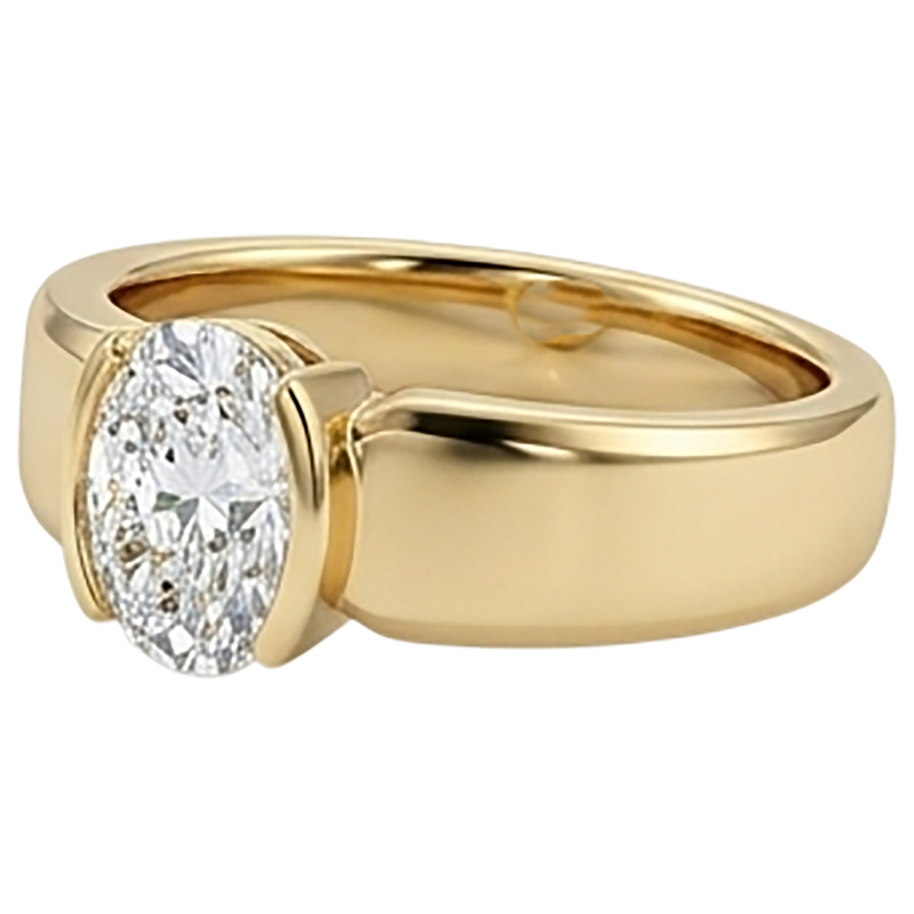 Men Solitaire Ring Oval Diamond 1.50 Carats Yellow Gold Jewelry