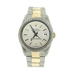 Men Rolex Datejust Watch  White Stick Dial Perpetual Ss & Gold QUICK SET