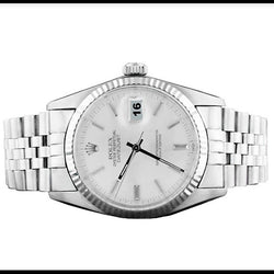 Men Rolex Datejust Watch Silver Dial Fluted Bezel Ss Bracelet