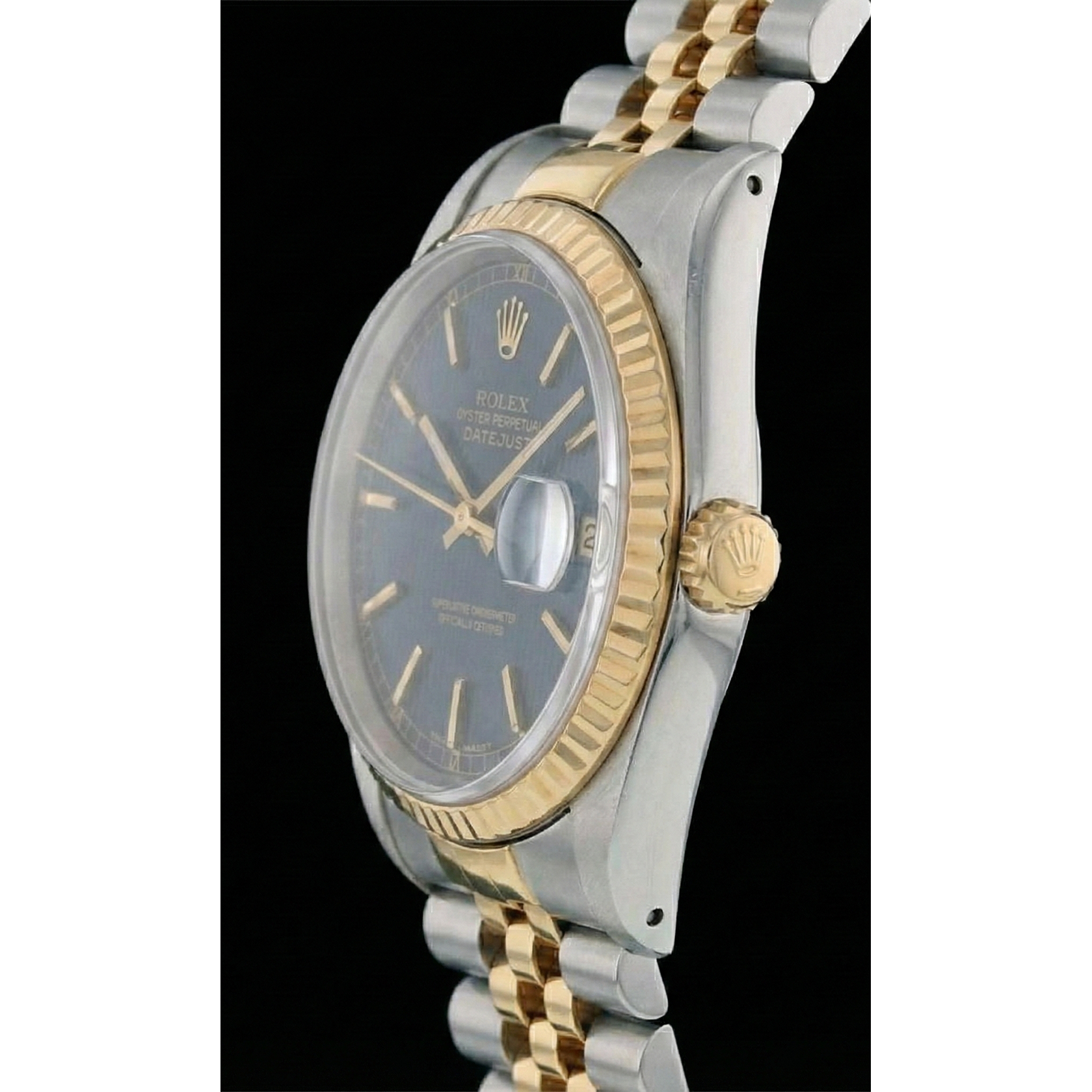 Men Rolex Stainless Steel & Gold Watch Blue Dial QUICK SET