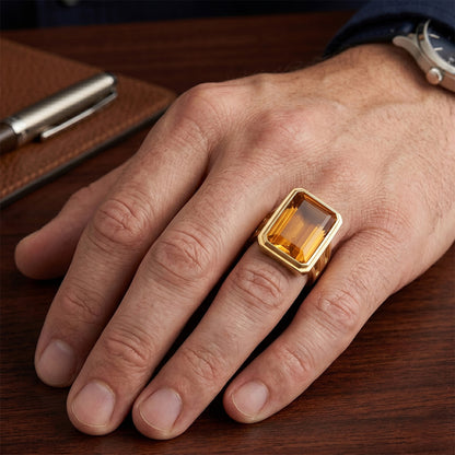 Men's 14K Yellow Gold Gemstone Ring with Citrine – 7 ct