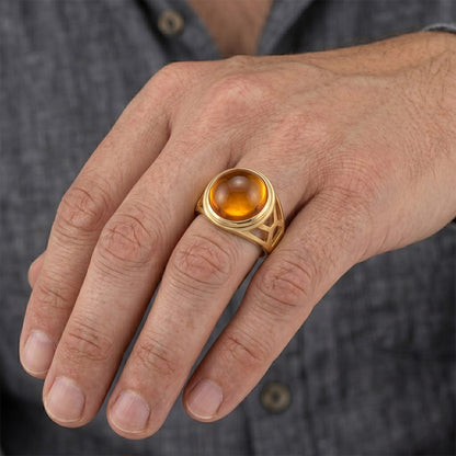 Men's Citrine Cabochon Cut Colored Stone Ring 5 ct in 14K Yellow