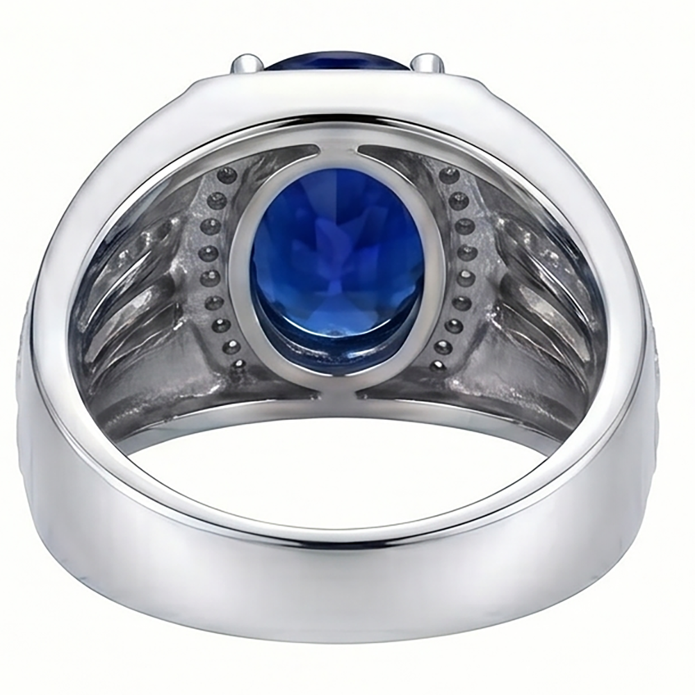 Men's Halo Ring 4 Carats Oval IGI CERTIFIED Diamond & Blue Sapphire Jewelry 14K Gold