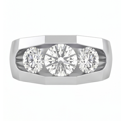Men's Natural Earth Mined Diamond Ring 3 Stone Gold 2 Carats
