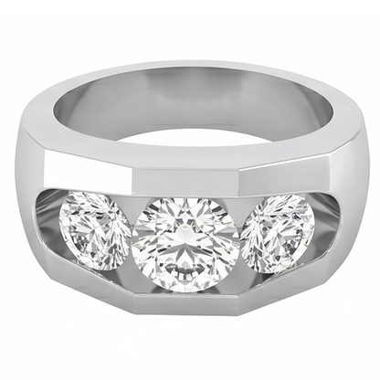 Men's Natural Earth Mined Diamond Ring 3 Stone Gold 2 Carats