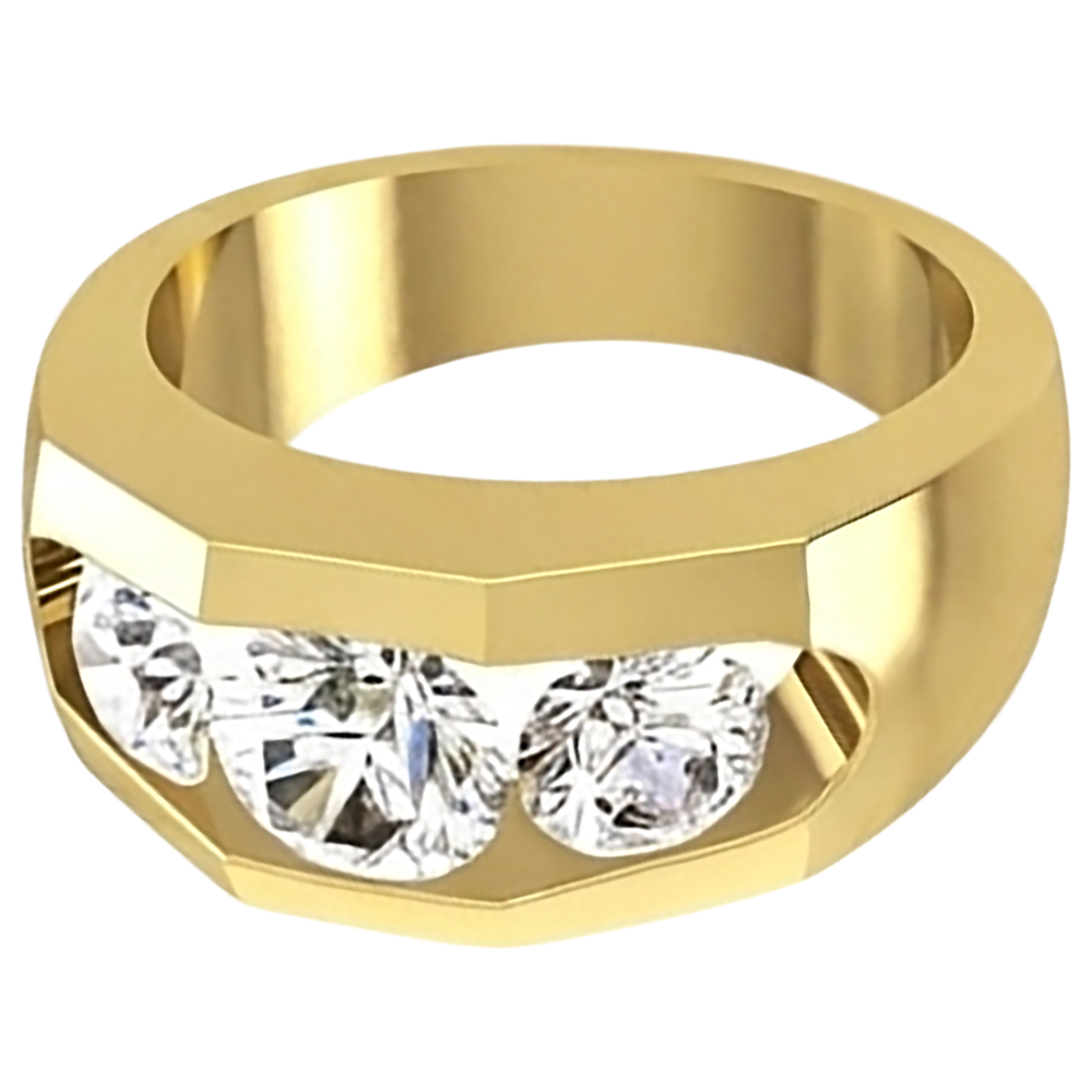 Men's Natural Earth Mined Diamond Ring 3 Stone Gold 2 Carats