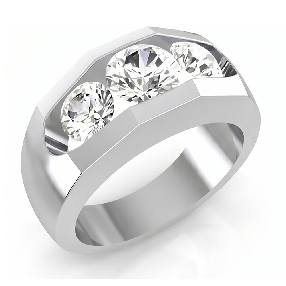 Men's Natural Earth Mined Diamond Ring 3 Stone Gold 2 Carats