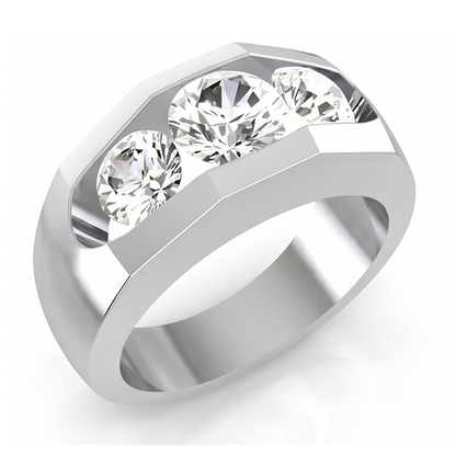Men's Natural Earth Mined Diamond Ring 3 Stone Gold 2 Carats
