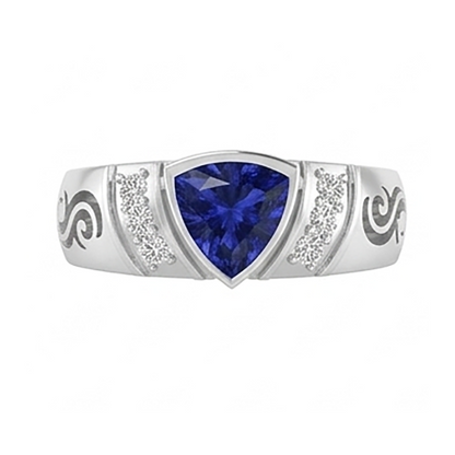 Men's Natural Earth Mined Diamond Ring Gold Antique Style Sapphire Trillion Cut 1.90 Ct