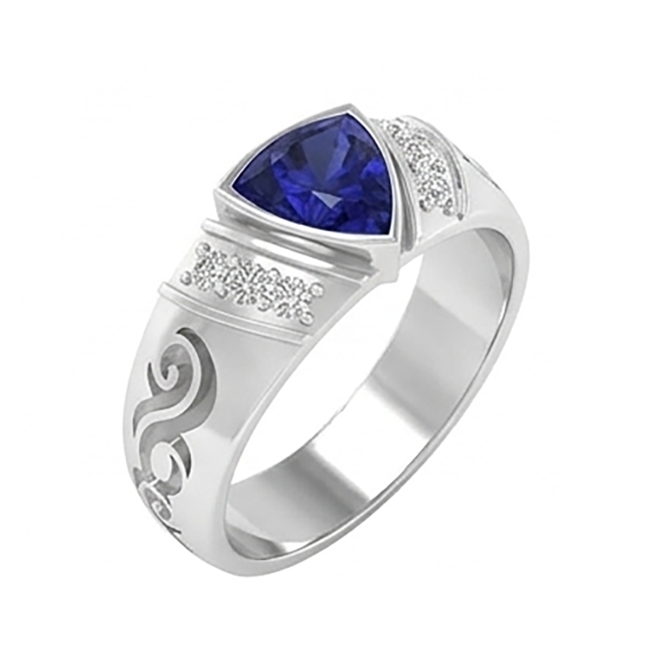 Men's Natural Earth Mined Diamond Ring Gold Antique Style Sapphire Trillion Cut 1.90 Ct