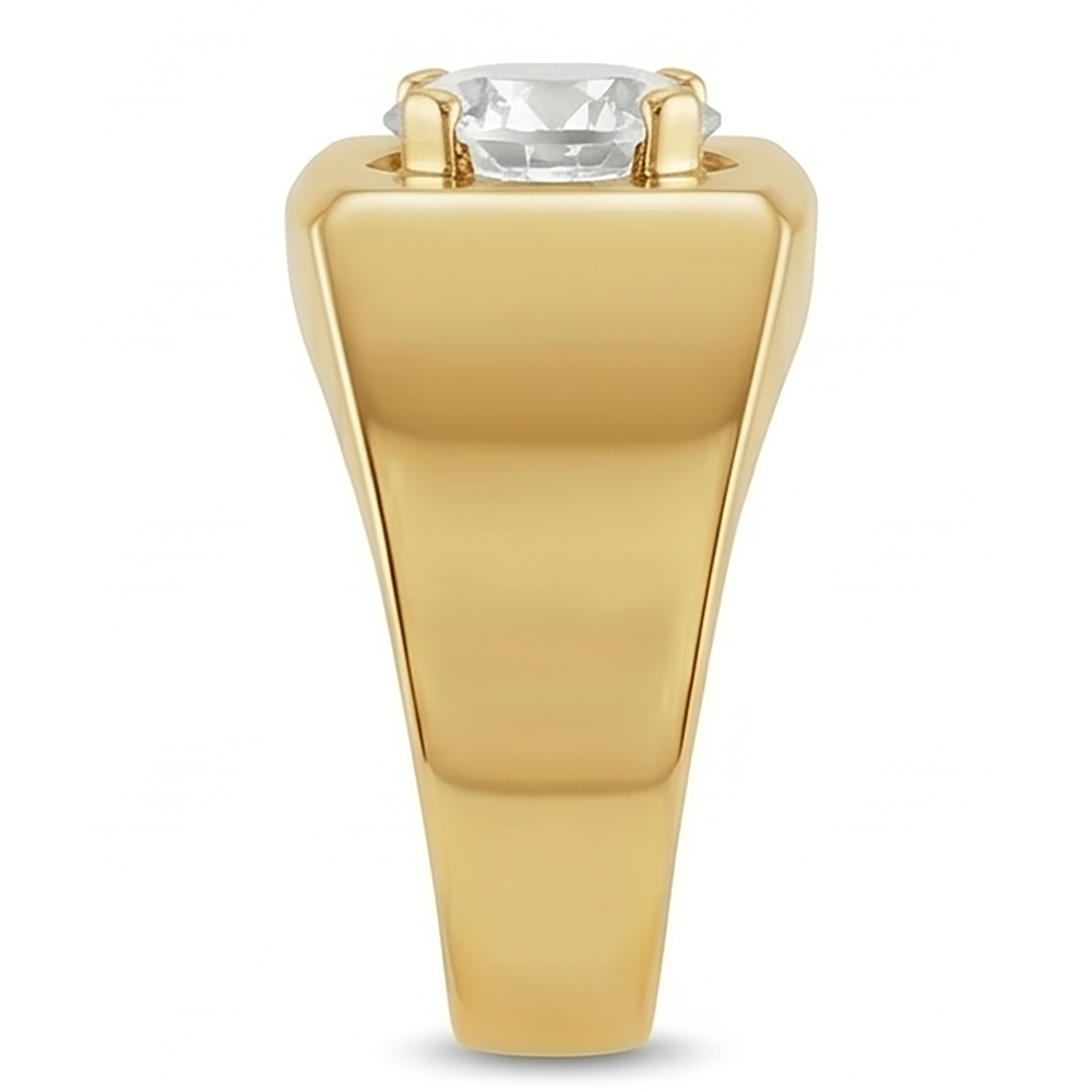 Men’s Old Mine Cut Round Diamond Thick Shank Yellow Gold Ring 2 Carats