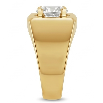 Men’s Old Mine Cut Round Diamond Thick Shank Yellow Gold Ring 2 Carats
