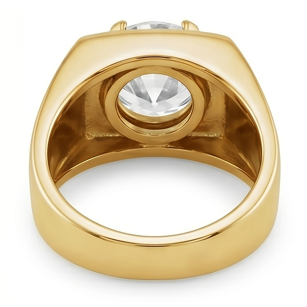 Men’s Old Mine Cut Round Diamond Thick Shank Yellow Gold Ring 2 Carats