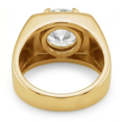 Men’s Old Mine Cut Round Diamond Thick Shank Yellow Gold Ring 2 Carats