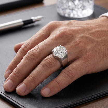 Men's Oval Fine Diamond Gentleman's Ring – 4 ct in 14K White Gold