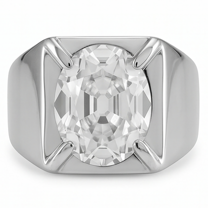 Men's Oval Large Lab Grown Diamond Ring 9 Carats White Gold Jewelry