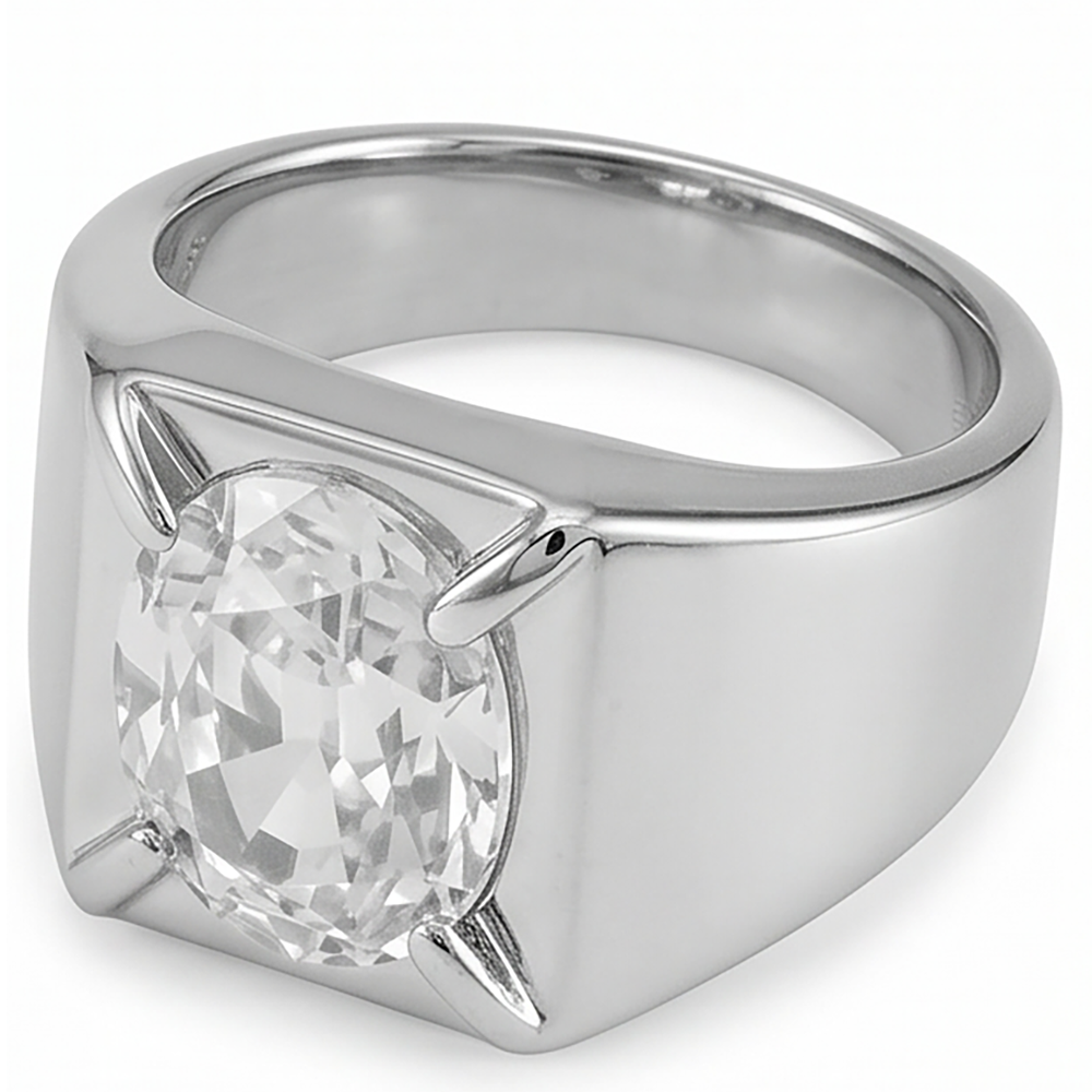 Men's Oval Large Lab Grown Diamond Ring 9 Carats White Gold Jewelry