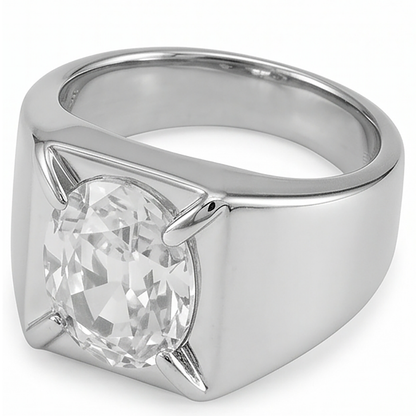 Men's Oval Large Lab Grown Diamond Ring 9 Carats White Gold Jewelry