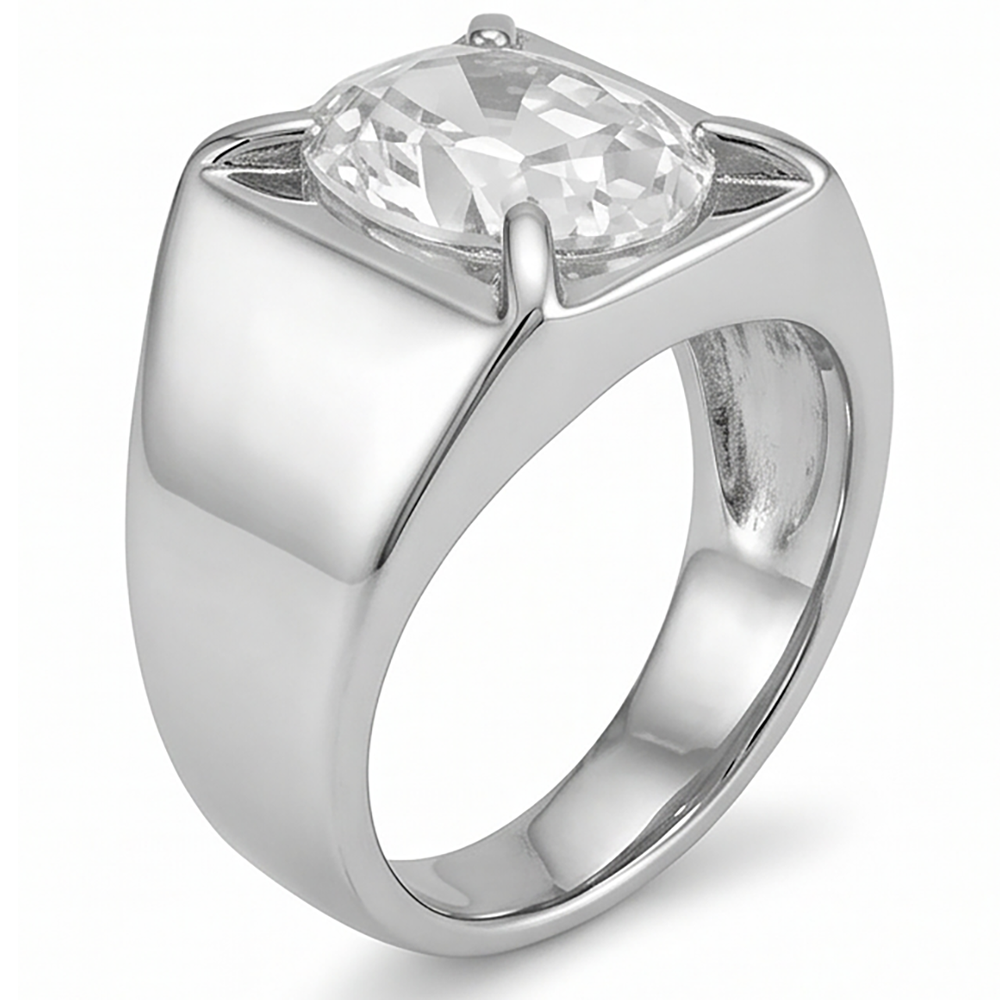 Men's Oval Large Lab Grown Diamond Ring 9 Carats White Gold Jewelry