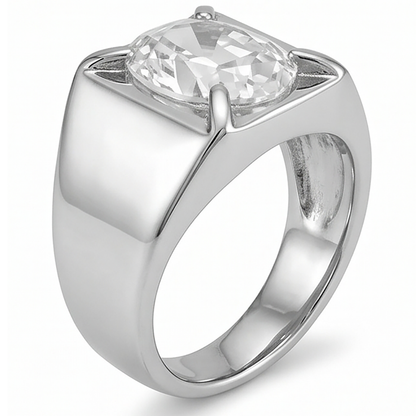 Men's Oval Large Lab Grown Diamond Ring 9 Carats White Gold Jewelry