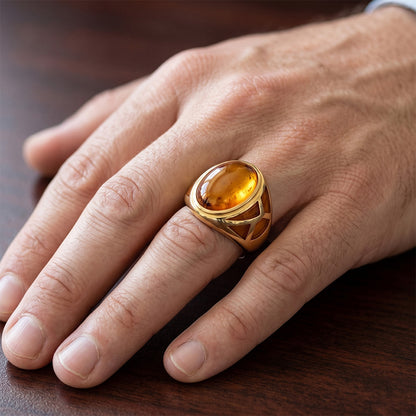 Men's Real Cabochon Citrine Gemstone Ring 10 ct
