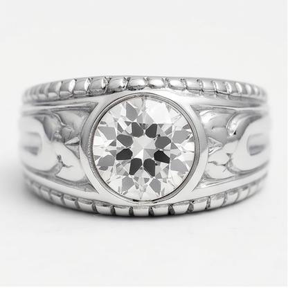Men’s Round Old Mine Cut Bezel Set Lab Grown Diamond Ring 2 Carats