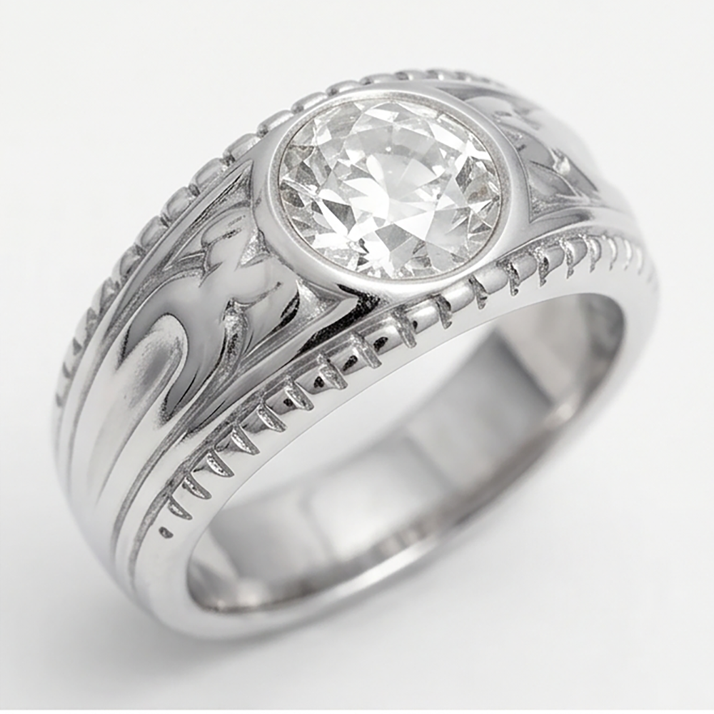 Men’s Round Old Mine Cut Bezel Set Lab Grown Diamond Ring 2 Carats