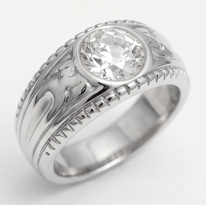 Men’s Round Old Mine Cut Bezel Set Lab Grown Diamond Ring 2 Carats