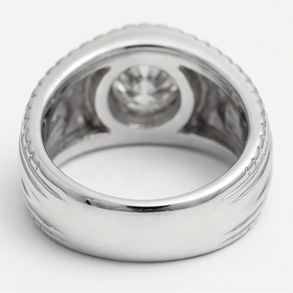 Men’s Round Old Mine Cut Bezel Set Lab Grown Diamond Ring 2 Carats
