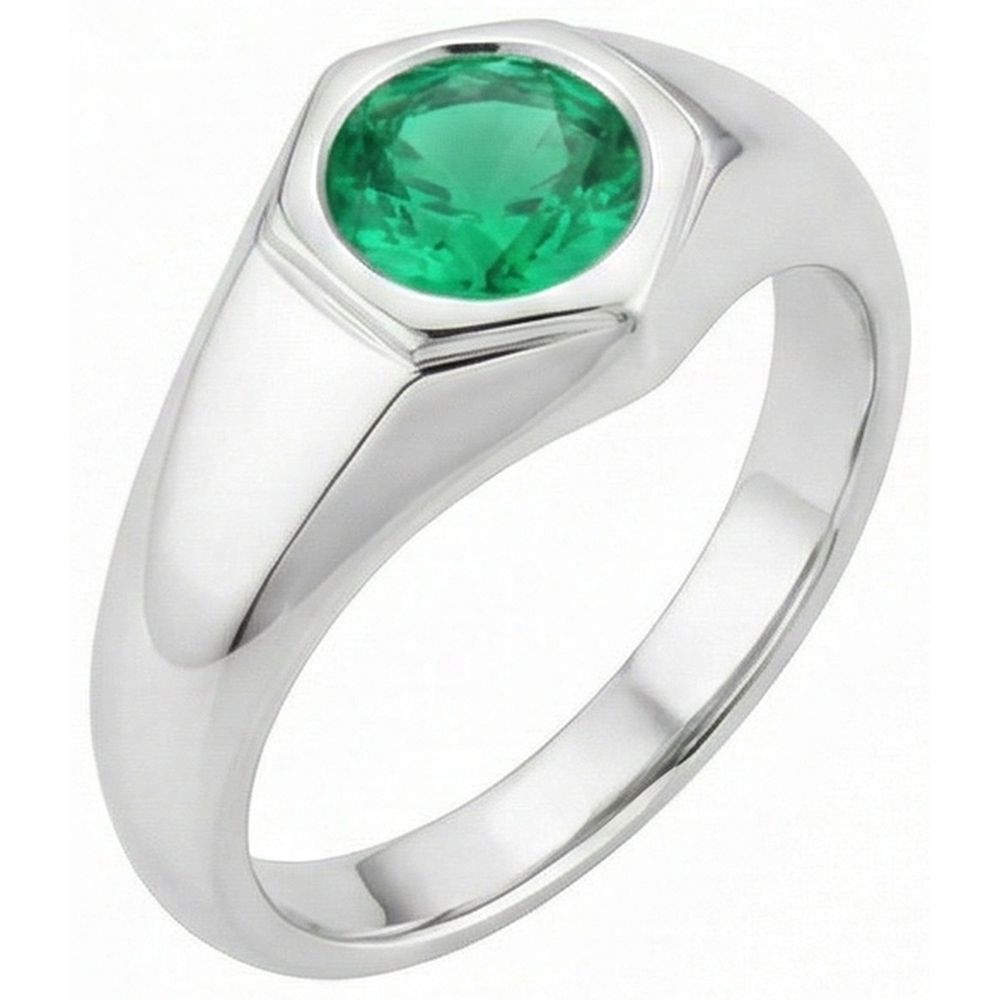 Natural Real ( Not Lab Grown ) Men’s Solitaire Ring Green Emerald GIA Round Gents Jewelry